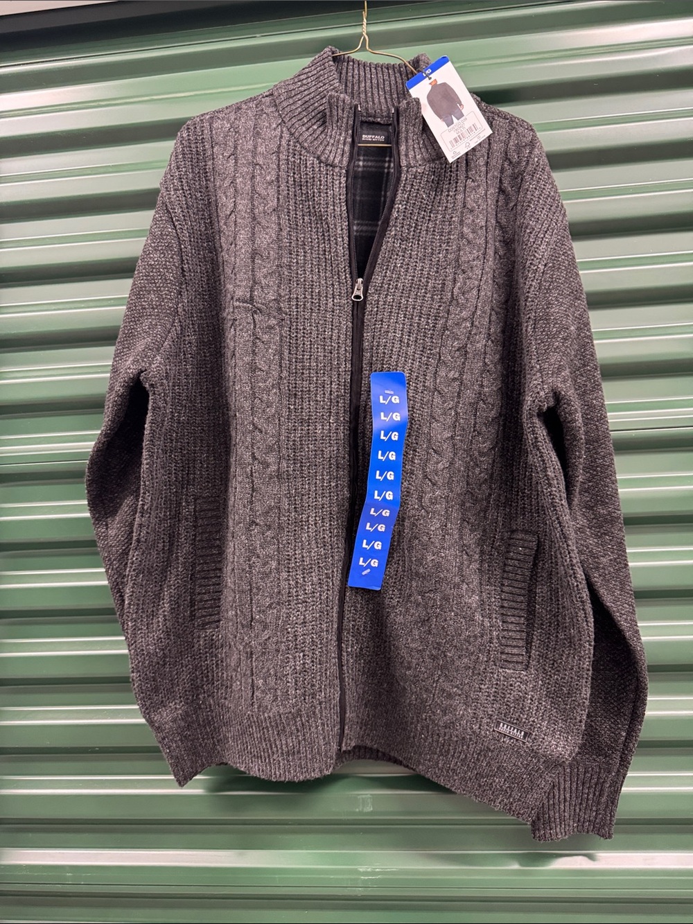 Buffalo David Bitton Men's Charcoal Gray Full-Zip Cable Knit Sweater